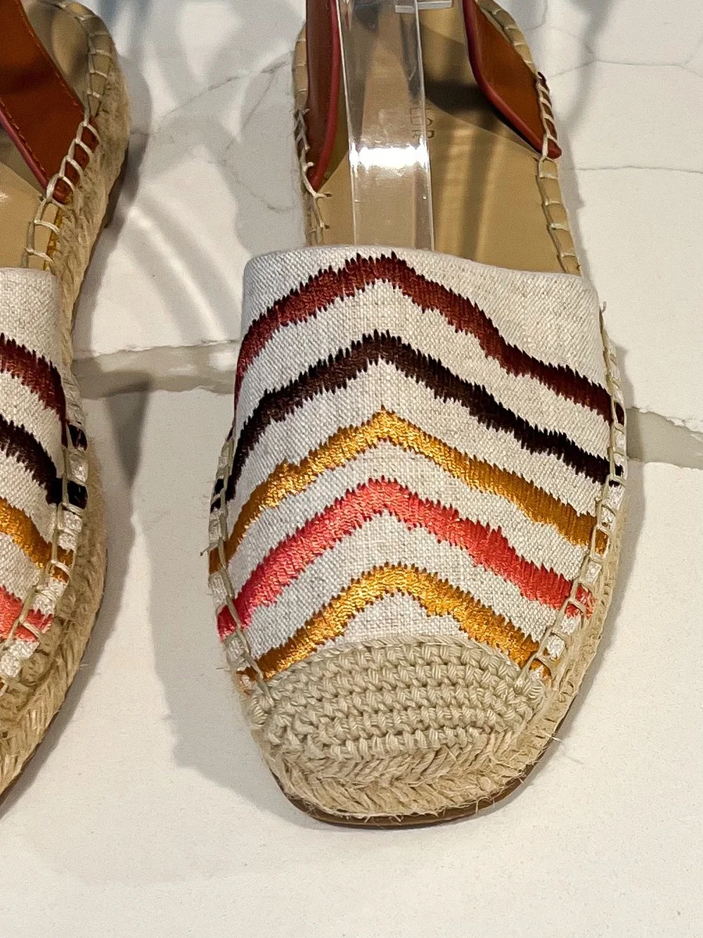 Ann Taylor Isabella Embroidered Linen Espadrille Sandals Multi Zebra Stripe Sz 6
